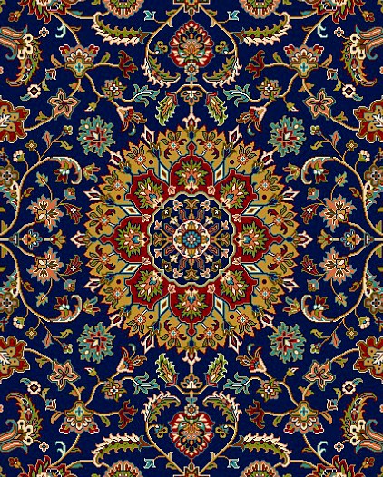 Blue Gold Court Lattice Floral Mogul Area Rug pattern detail