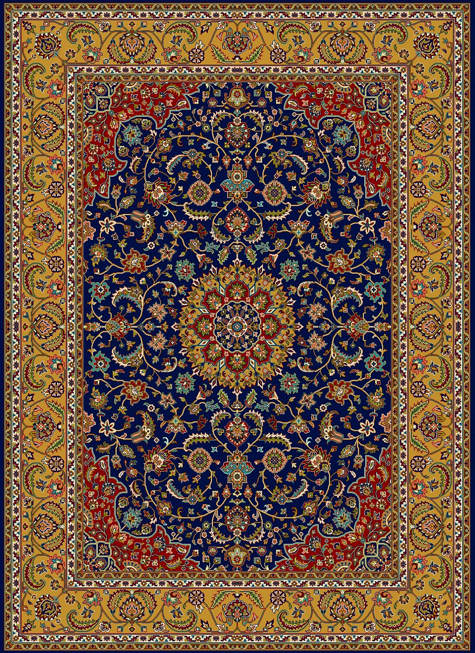 Blue Gold Court Lattice Floral Mogul Area Rug, flat view