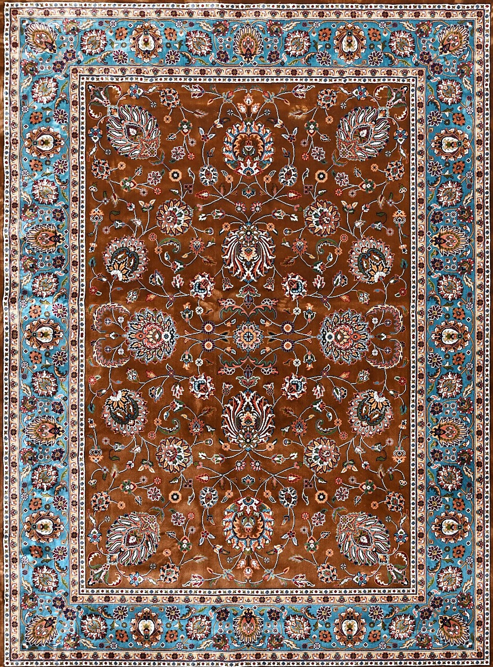 Brown Aqua Classic Herati Field Mogul Area Rug, flat view