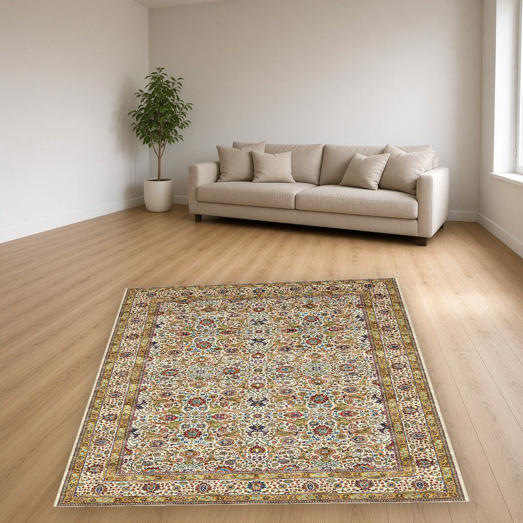 Ivory Heritage Scroll Floral Mogul Area Rug in a living room
