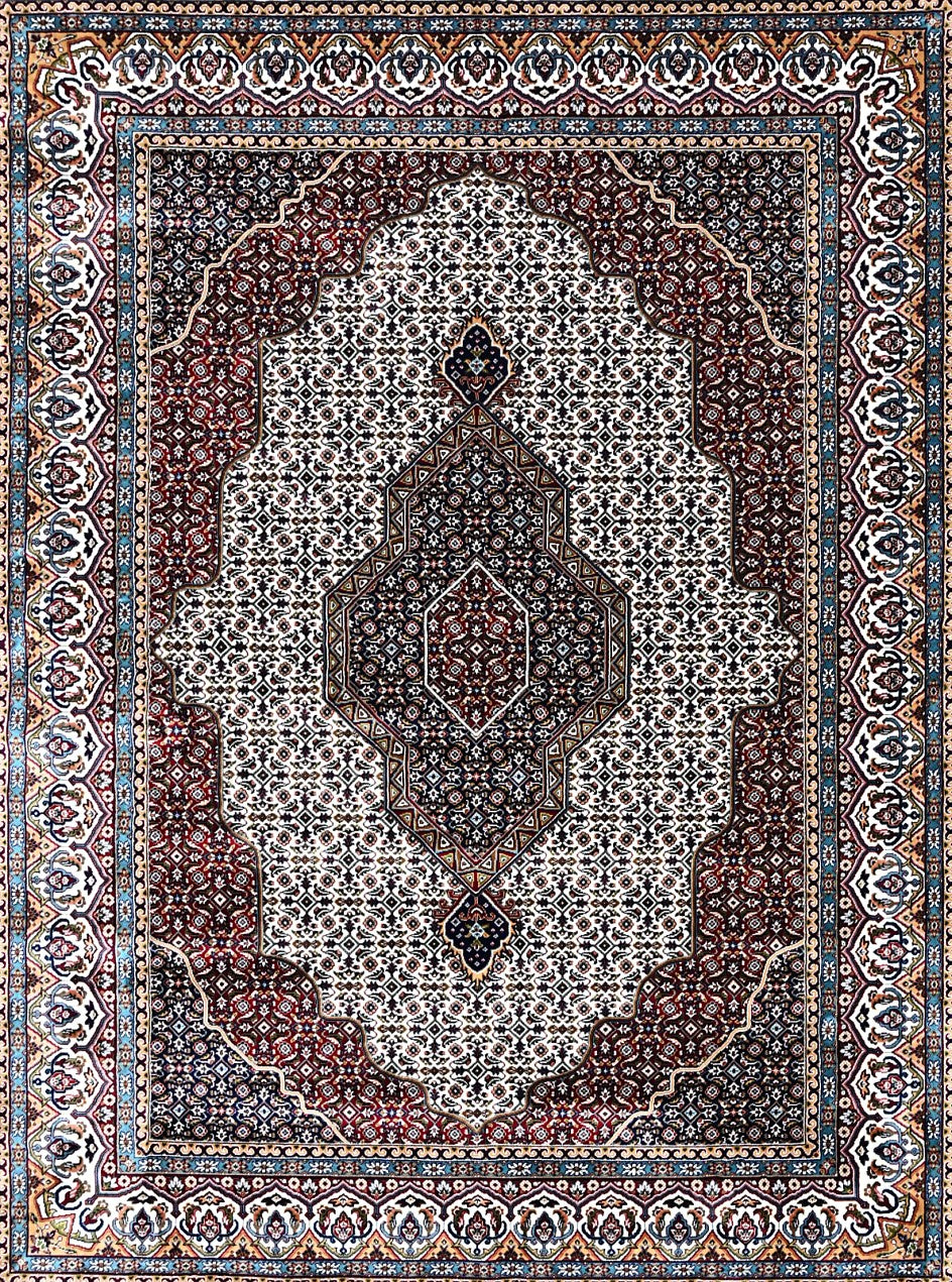Ivory Ornate Floral Lattice Mogul Area Rug, flat view