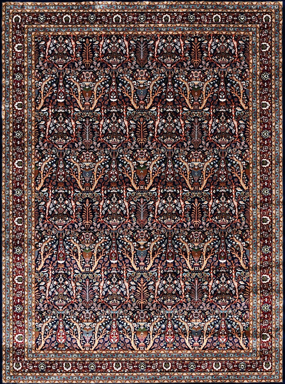 Navy Dense Floral Palace Mogul Area Rug, flat view