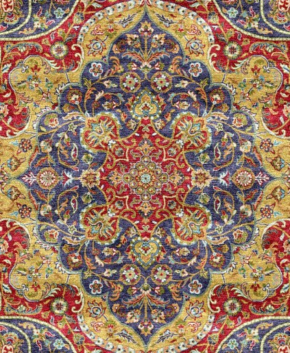 Navy Red Jewel Tone Floral Mogul Area Rug pattern detail