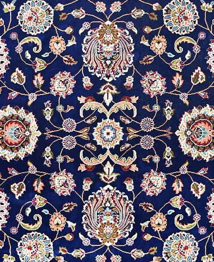 Navy White Classic Herati Field Mogul Area Rug pattern detail