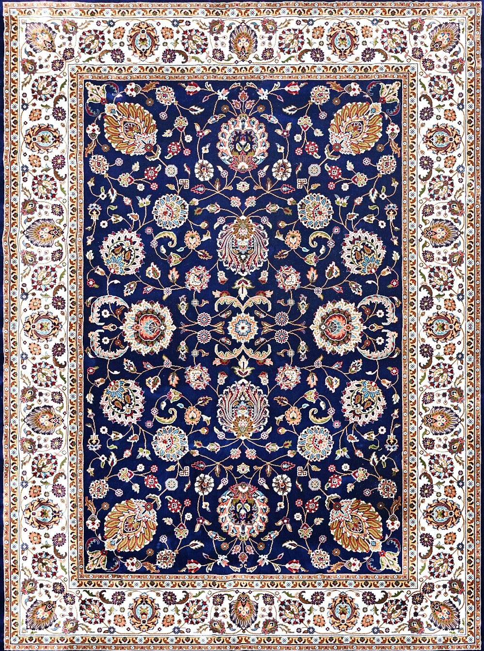 Navy White Classic Herati Field Mogul Area Rug, flat view