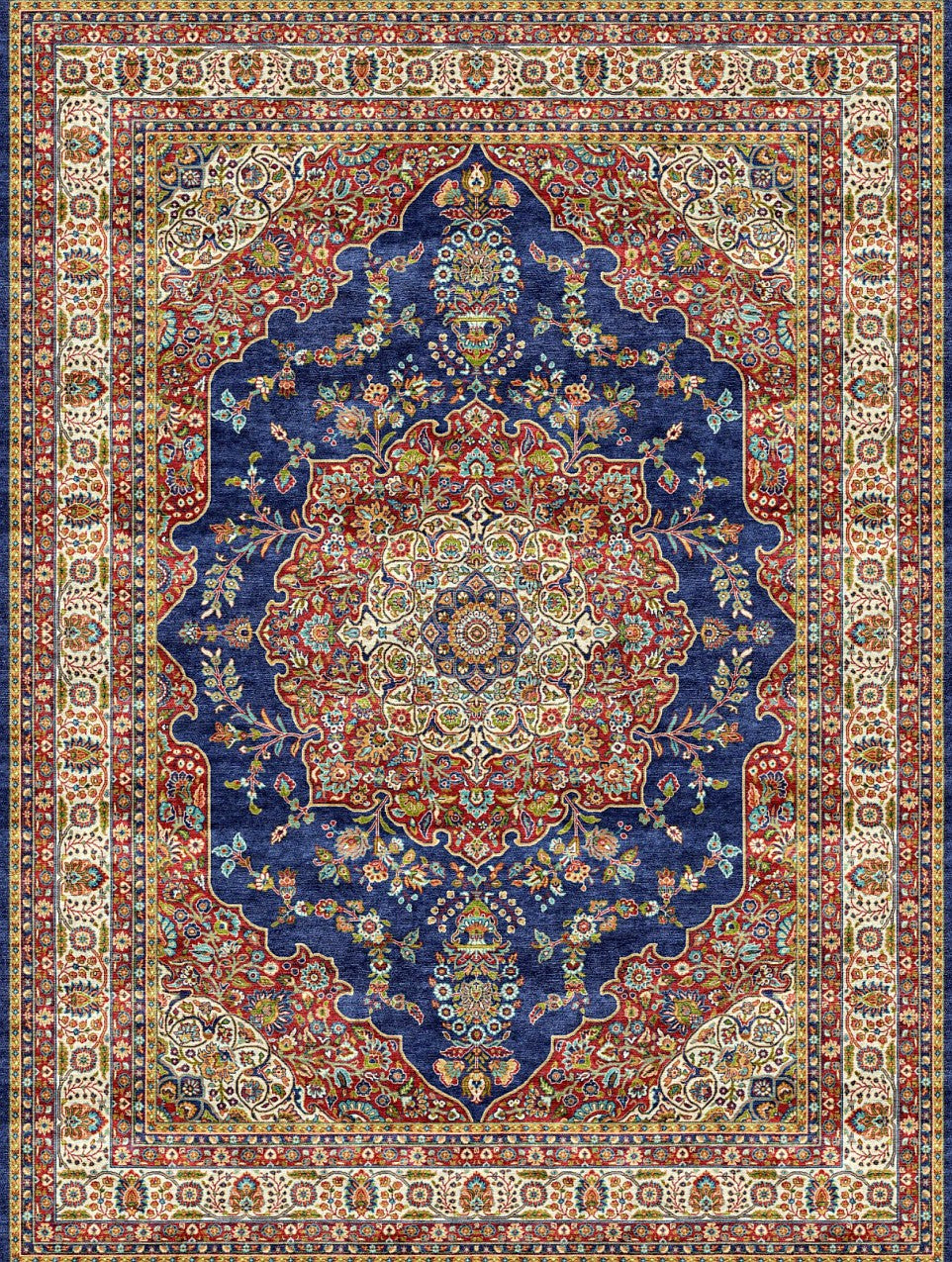 Navy White Grand Medallion Mogul Area Rug, flat view