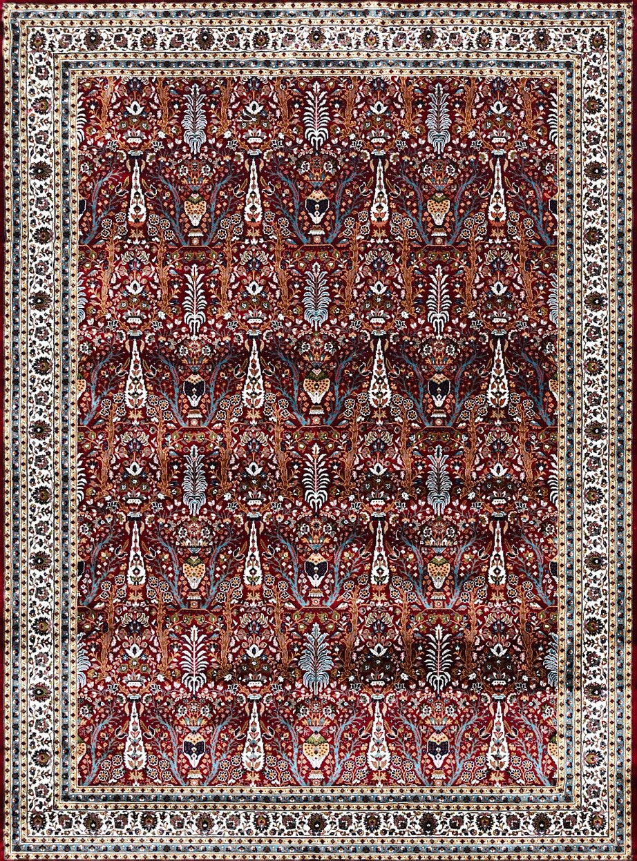 Red Dense Floral Palace Mogul Area Rug, flat view