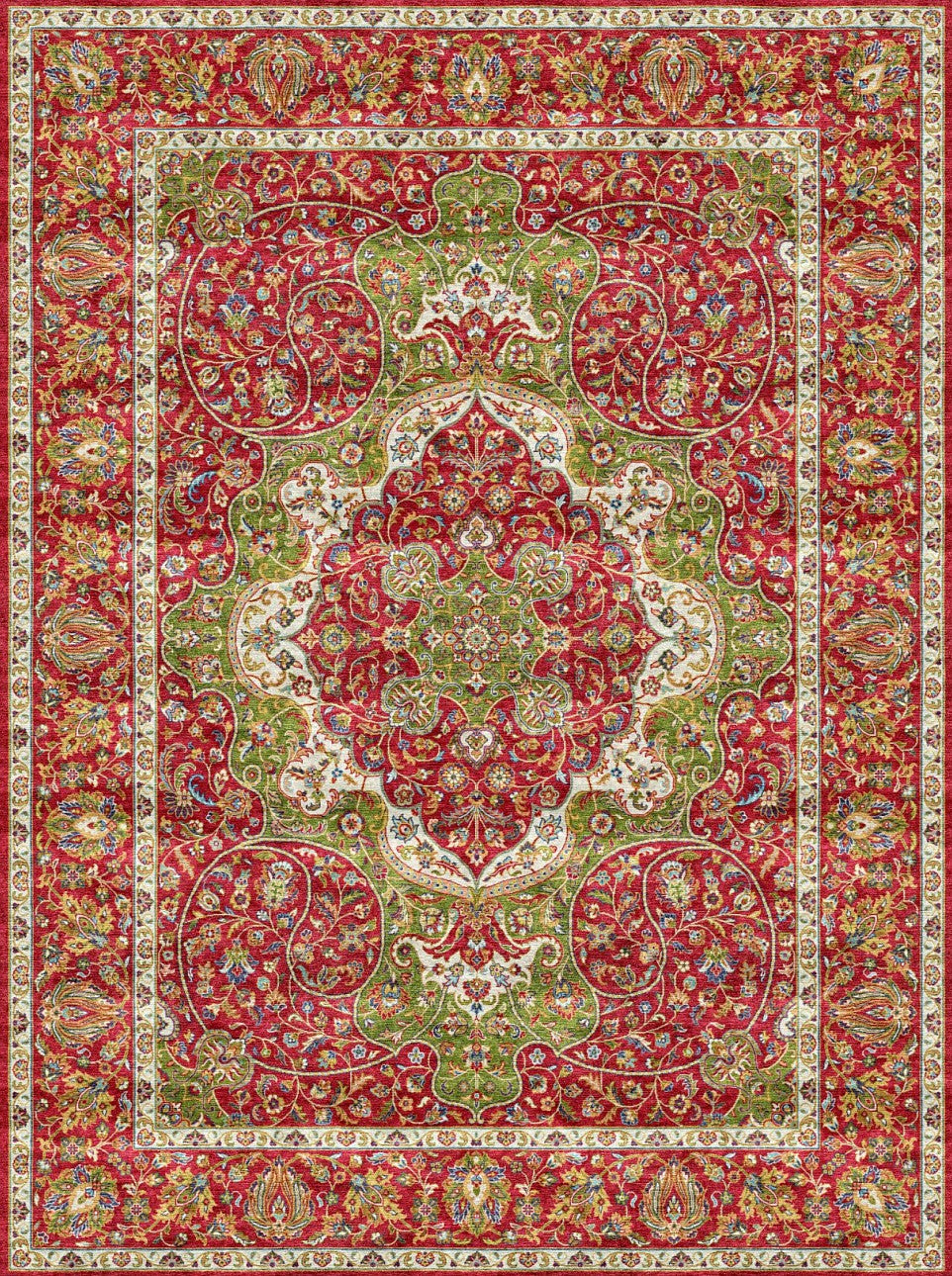 Red Green Jewel Tone Floral Mogul Area Rug, flat view
