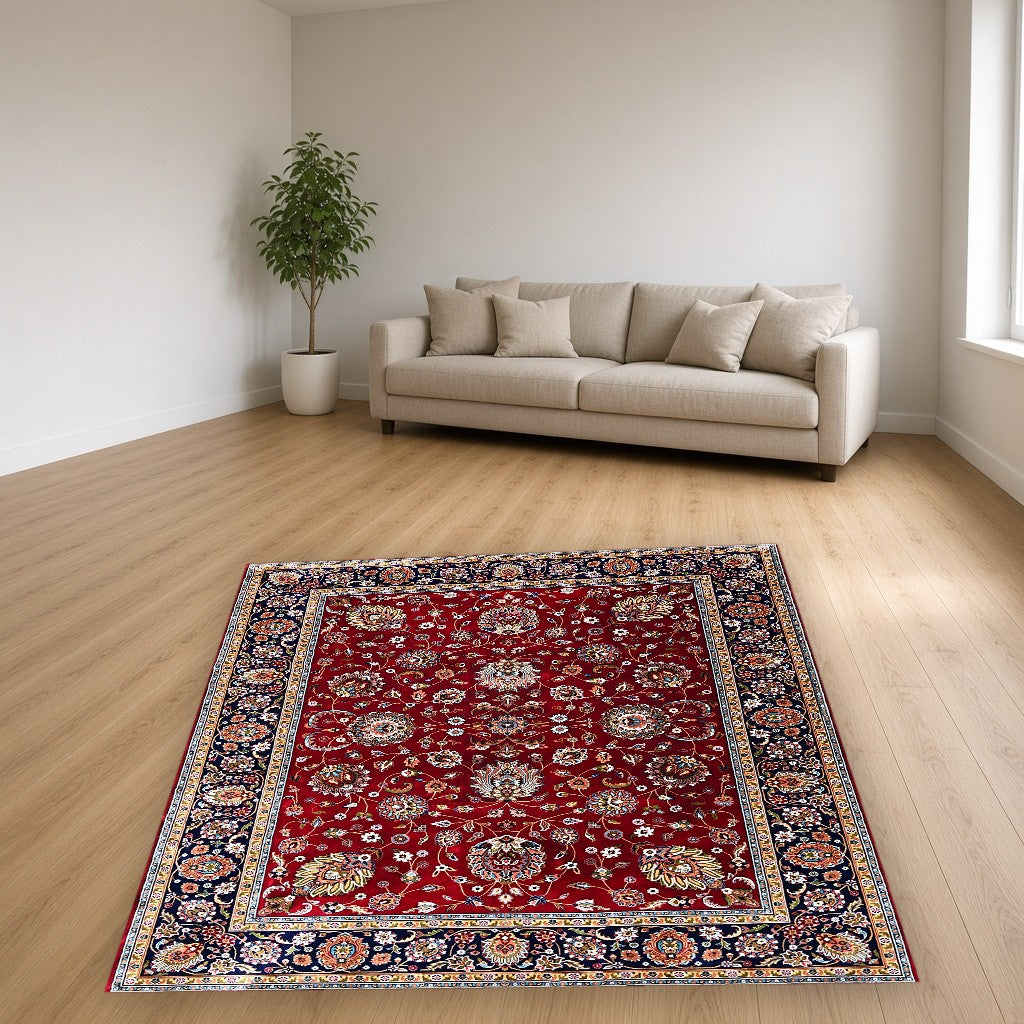 Red Navy Classic Herati Field Mogul Area Rug in a living room