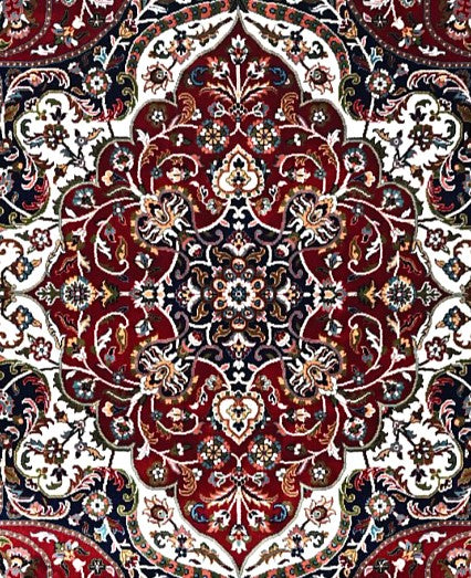 Red Navy Jewel Tone Floral Mogul Area Rug pattern detail