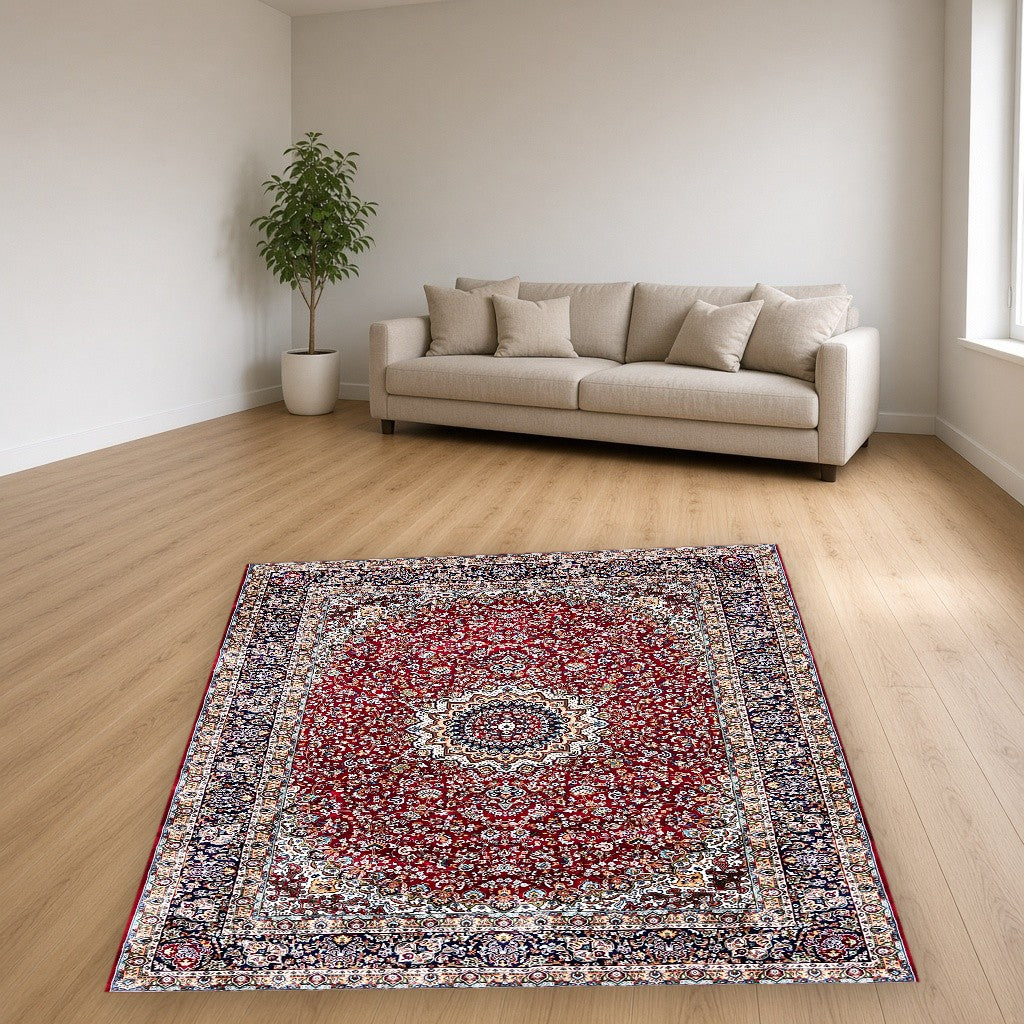 Red Navy Royal Centerpiece Mogul Area Rug in a living room