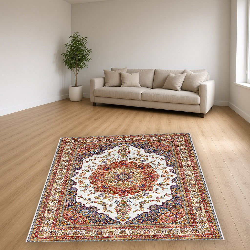 Silver Grand Medallion Mogul Area Rug in a living room