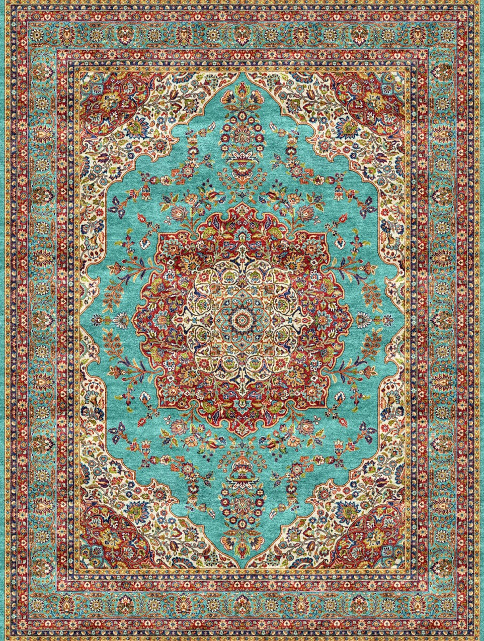 Turquoise Grand Medallion Mogul Area Rug, flat view