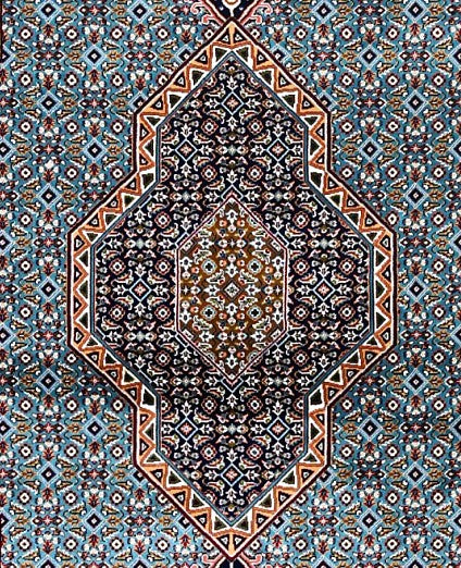 Turquoise Ornate Floral Lattice Mogul Area Rug pattern detail