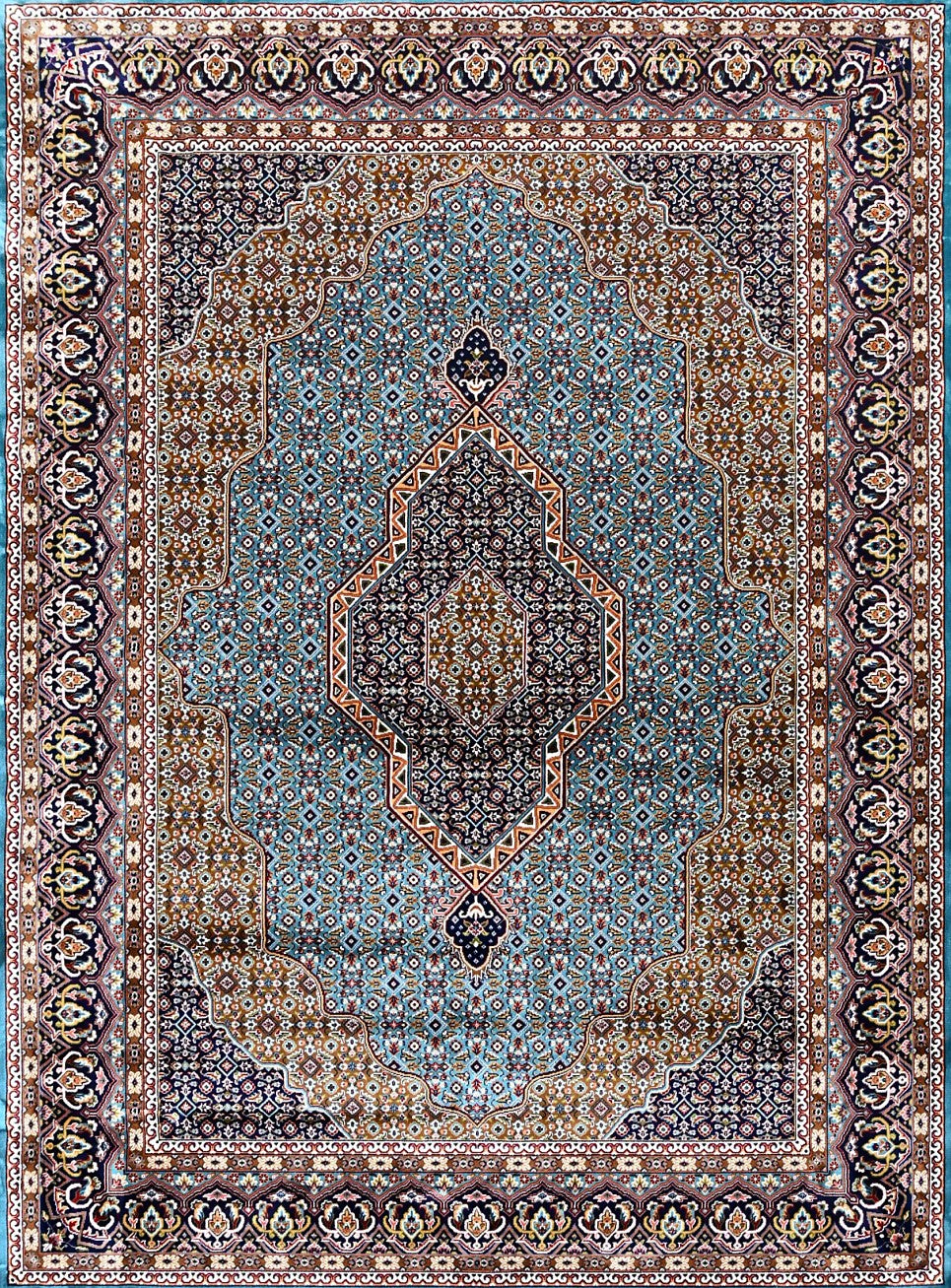 Turquoise Ornate Floral Lattice Mogul Area Rug, flat view