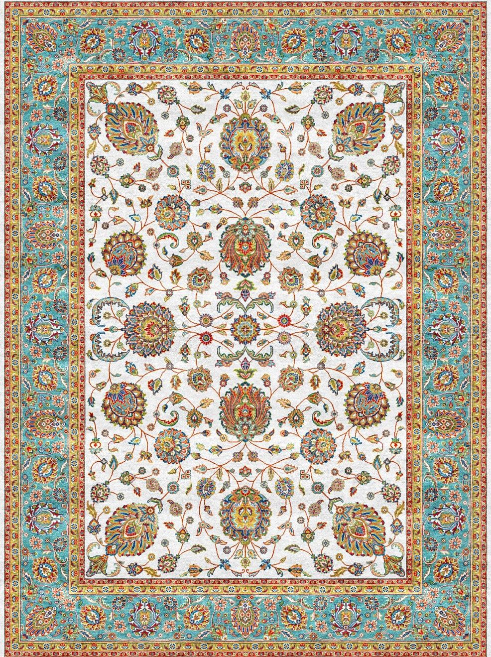 White Aqua Classic Herati Field Mogul Area Rug, flat view