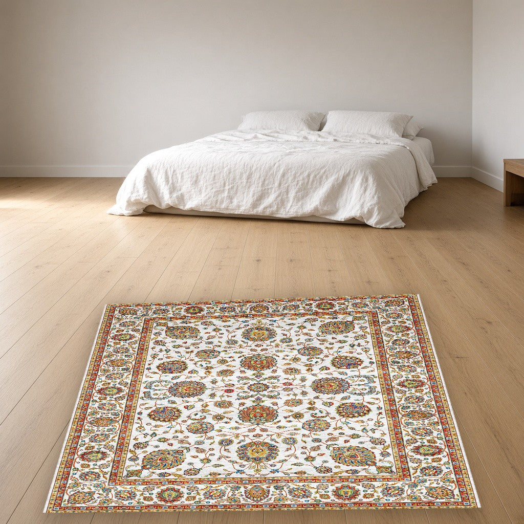 White Classic Herati Field Mogul Area Rug in a bedroom