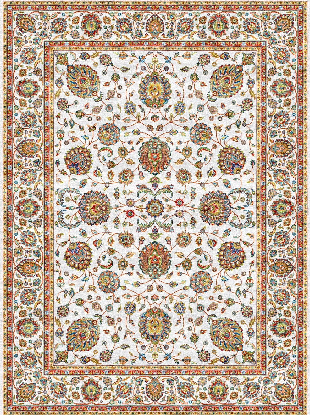 White Classic Herati Field Mogul Area Rug, flat view