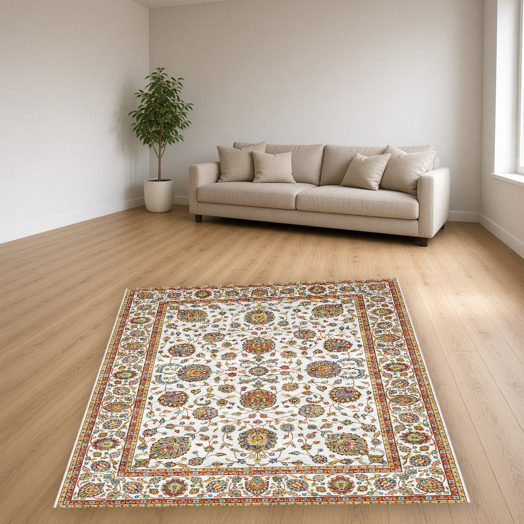 White Classic Herati Field Mogul Area Rug in a living room