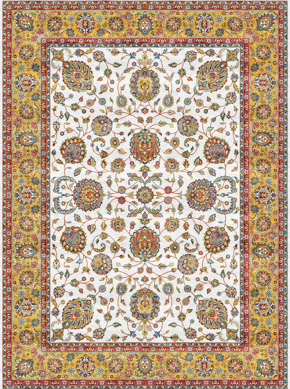 White Gold Classic Herati Field Mogul Area Rug, flat view