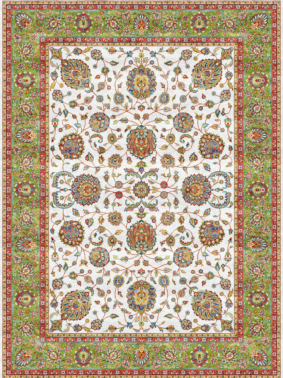 White Green Classic Herati Field Mogul Area Rug, flat view