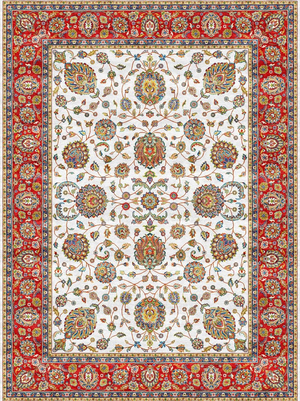 White Red Classic Herati Field Mogul Area Rug, flat view