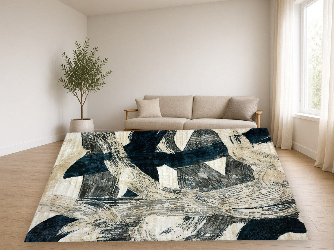 Avenue Abstract Multi New York Area Rug in a living room