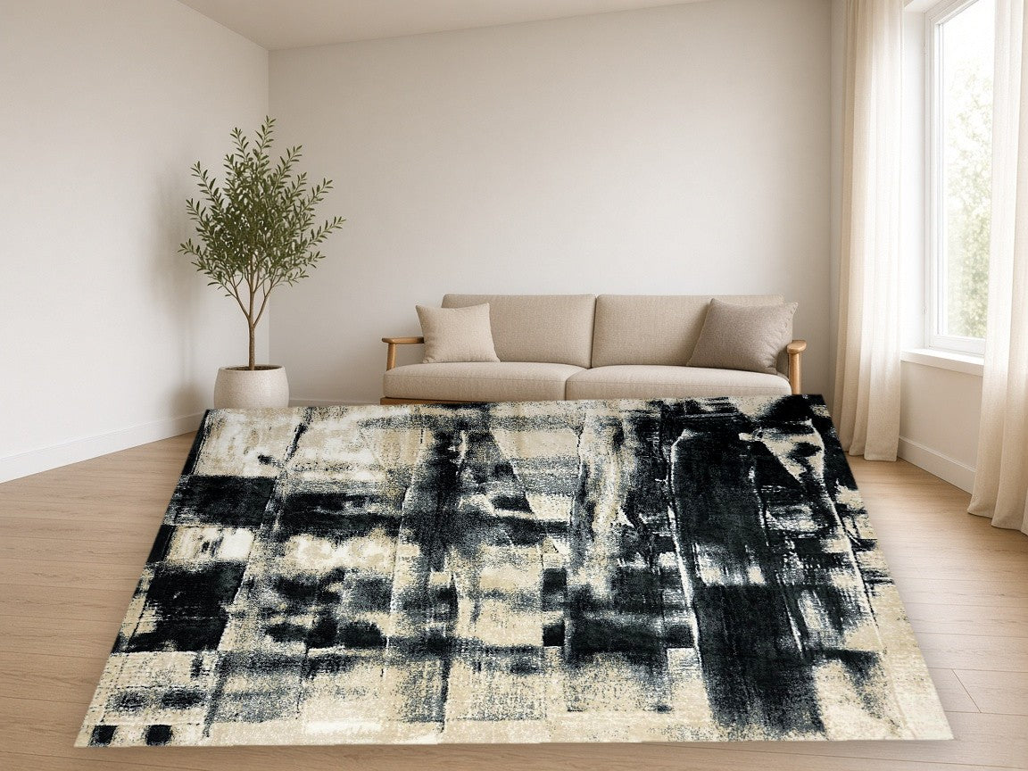 Block Distressed New York Area Rug in a living room