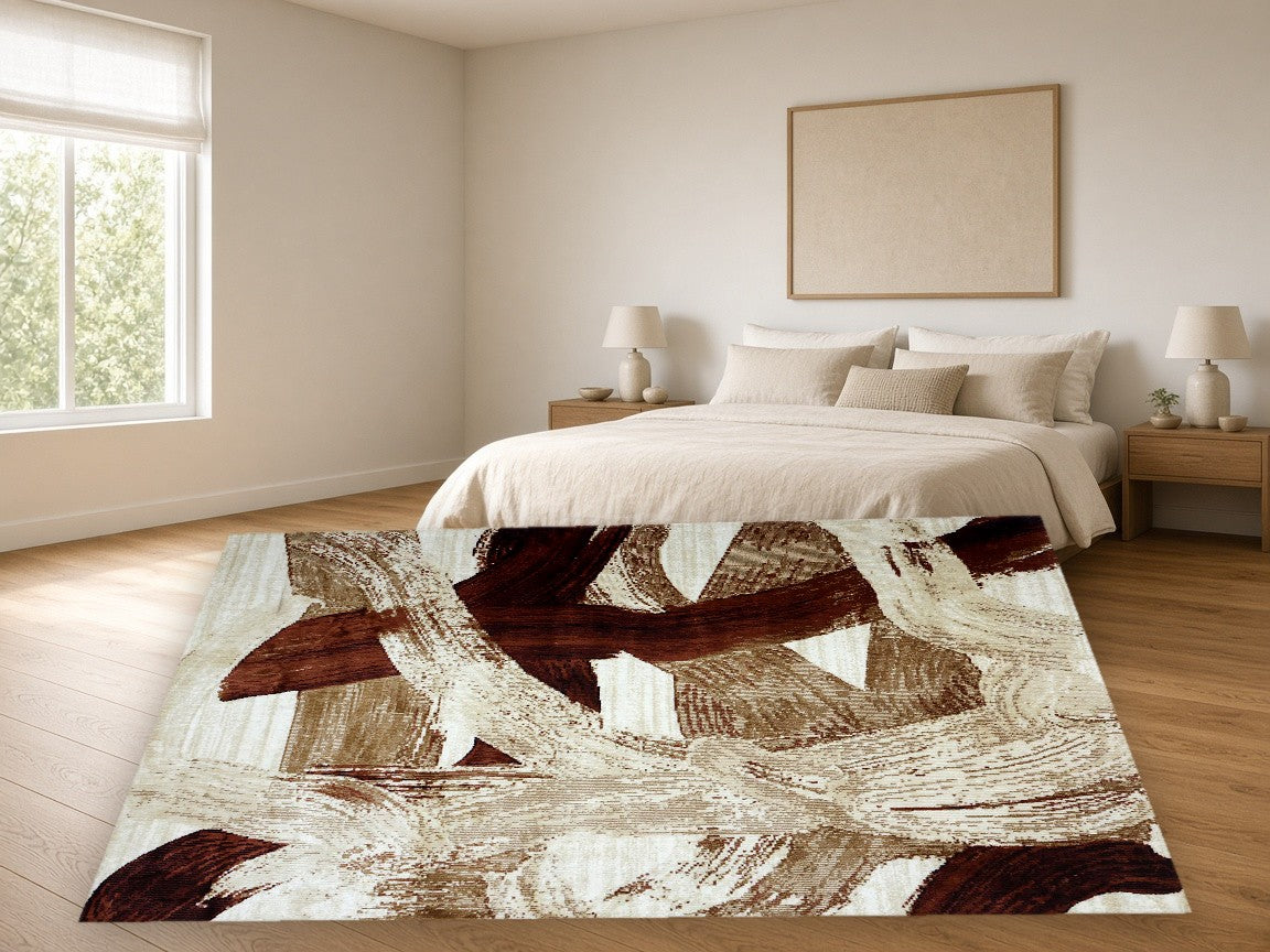 Borough Abstract Multi New York Area Rug in a bedroom
