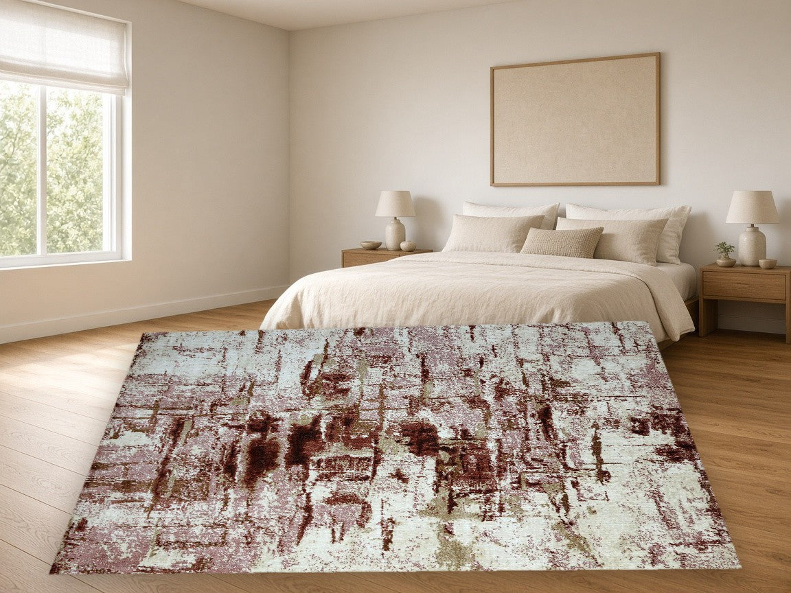 Brick Abstract Multi New York Area Rug in a bedroom