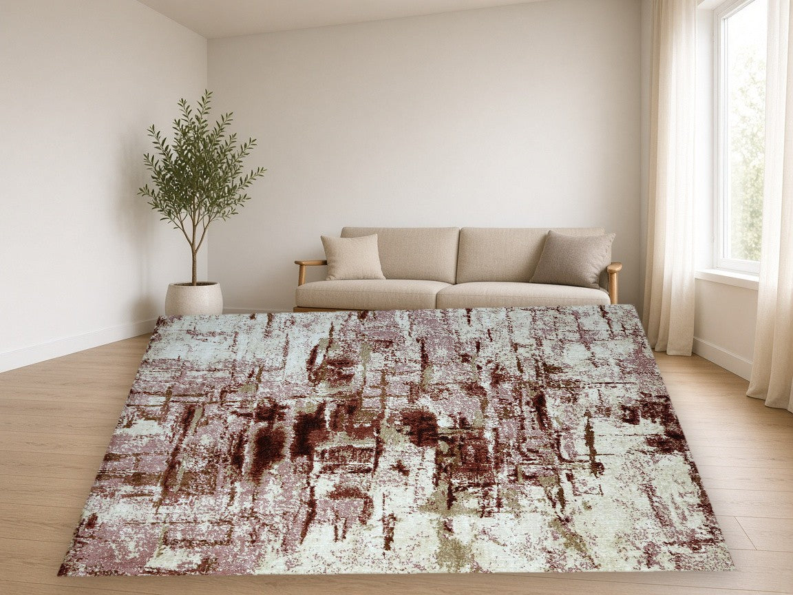 Brick Abstract Multi New York Area Rug in a living room
