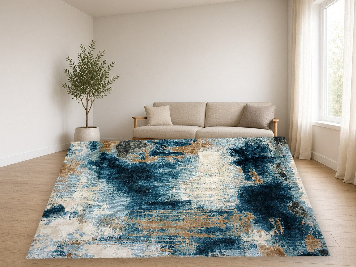 Bridge Abstract Multi New York Area Rug in a living room