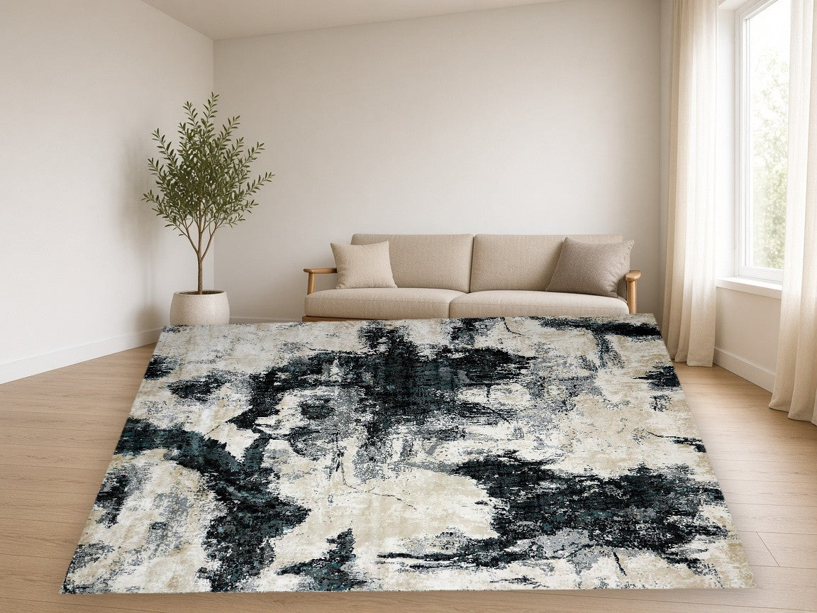 Charcoal Splash New York Area Rug in a living room