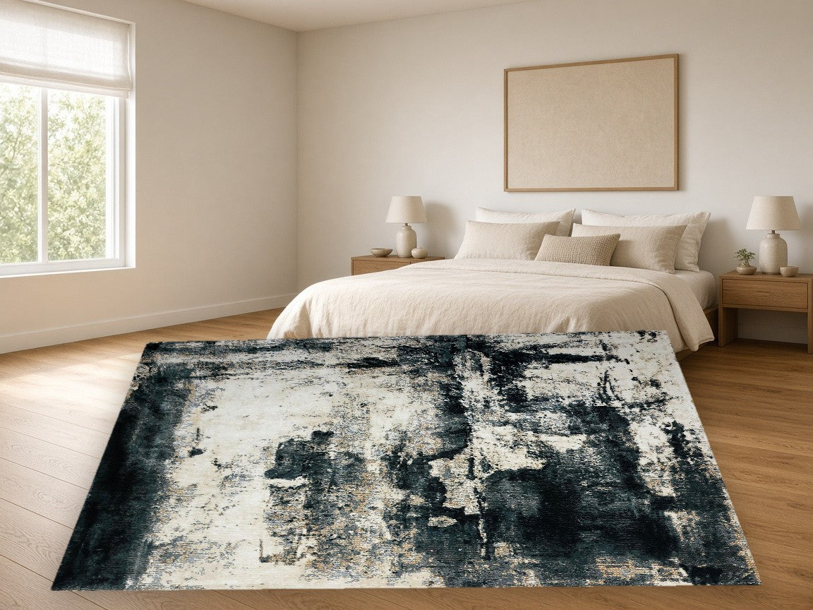 Chelsea Abstract Multi New York Area Rug in a bedroom