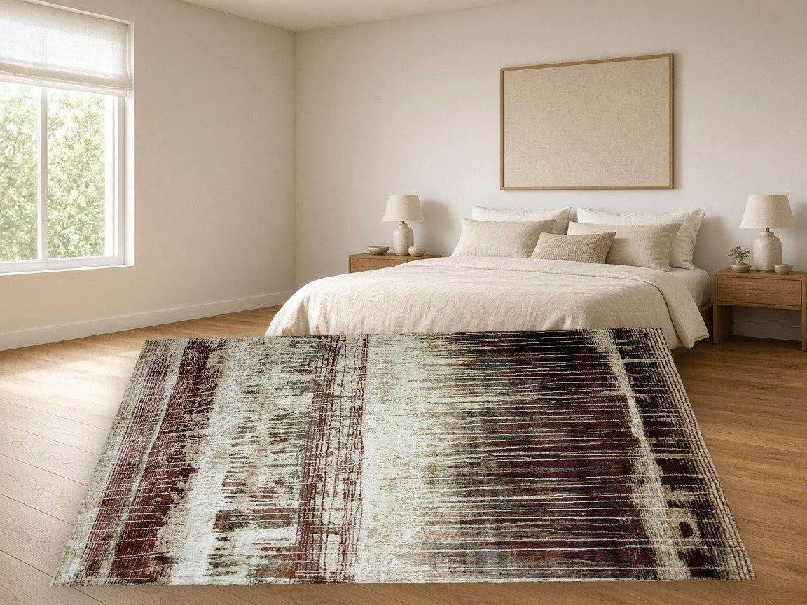 Coastal Abstract Multi New York Area Rug in a bedroom