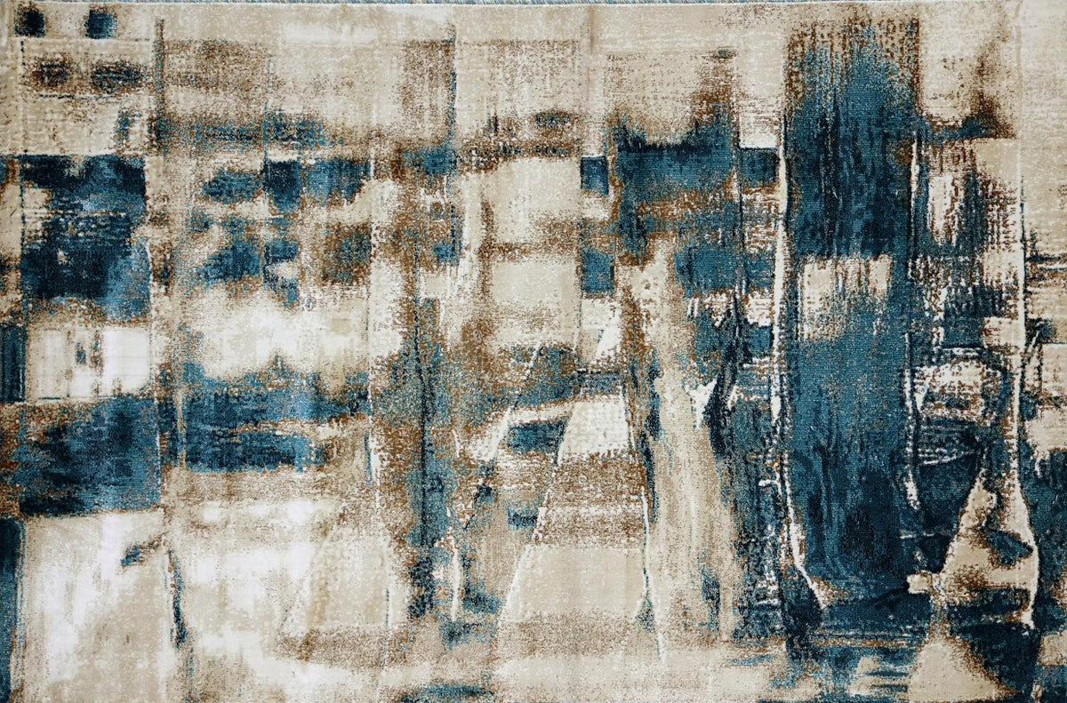 Denim Grid Abstract New York Area Rug, flat view