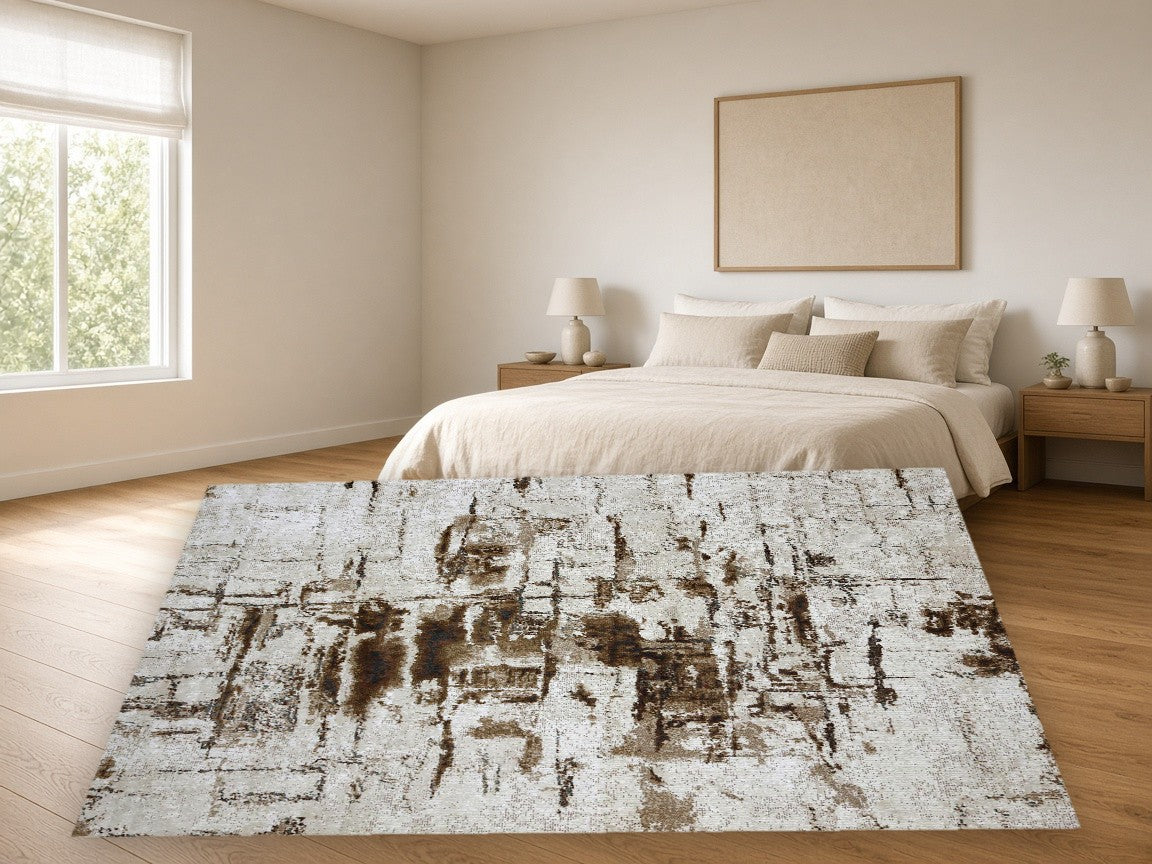 Fog Abstract Multi New York Area Rug in a bedroom