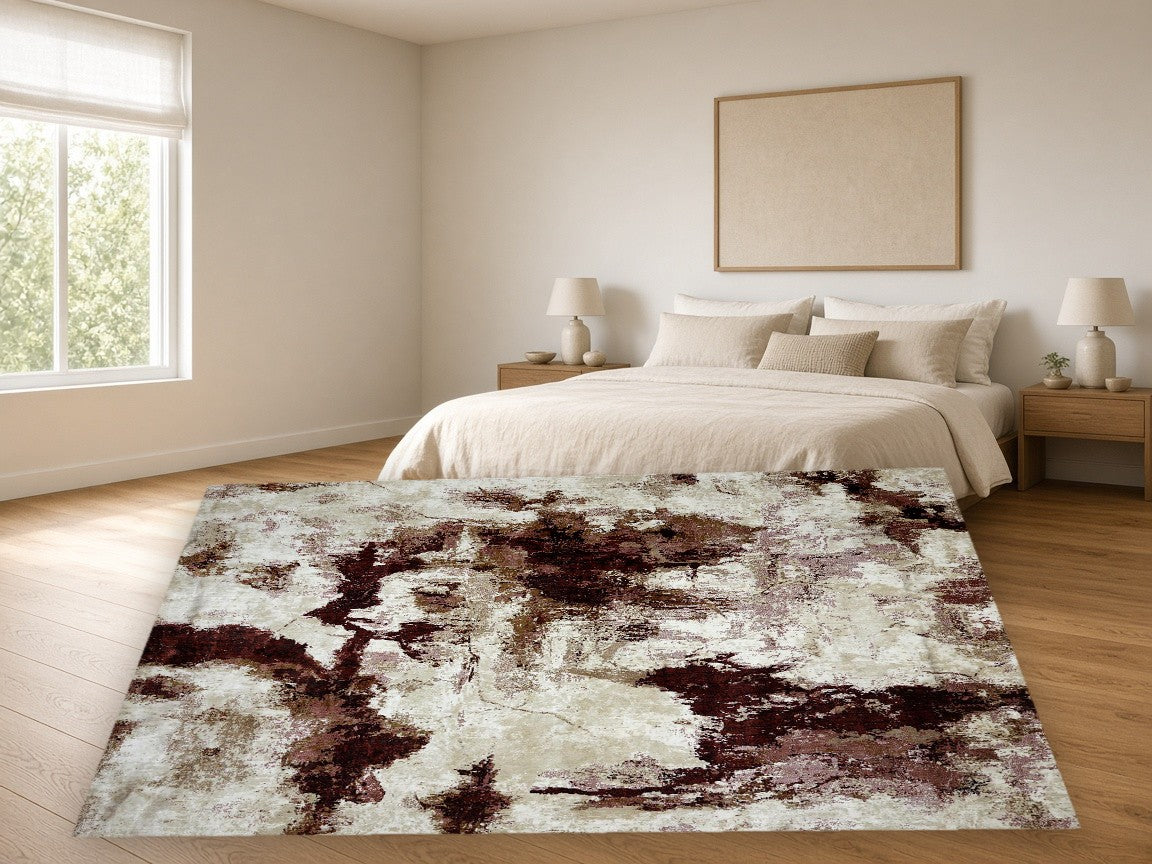 Mahogany Splash New York Area Rug in a bedroom