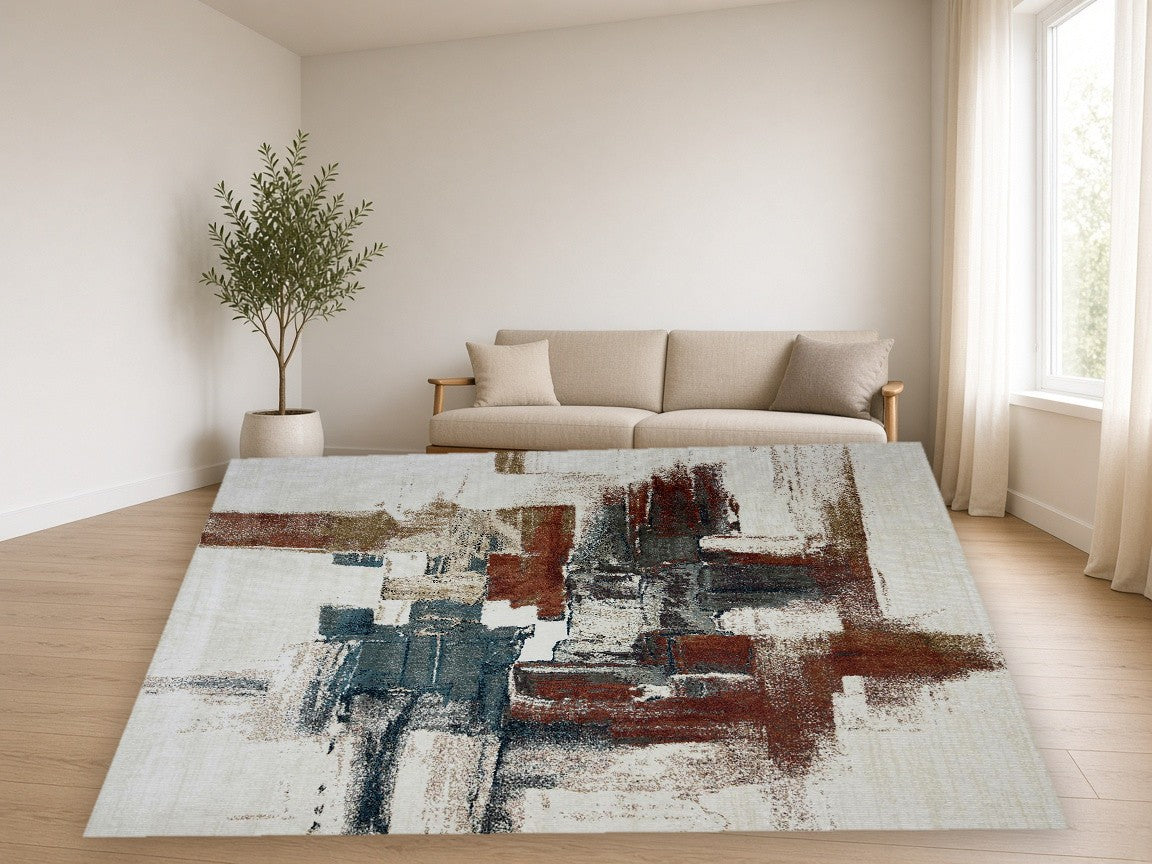 Manhattan Abstract Multi New York Area Rug in a living room