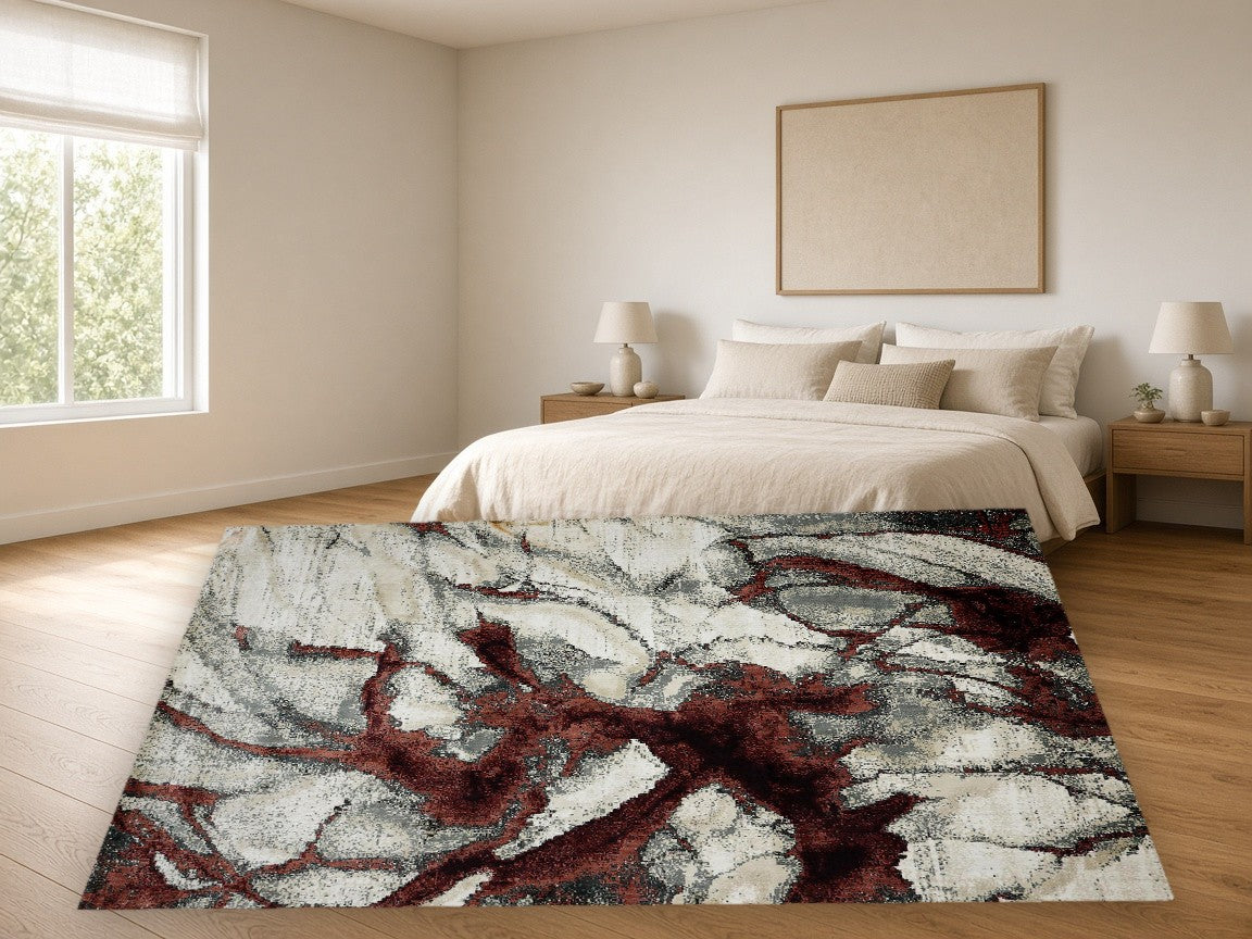 Maroon Branch New York Area Rug in a bedroom