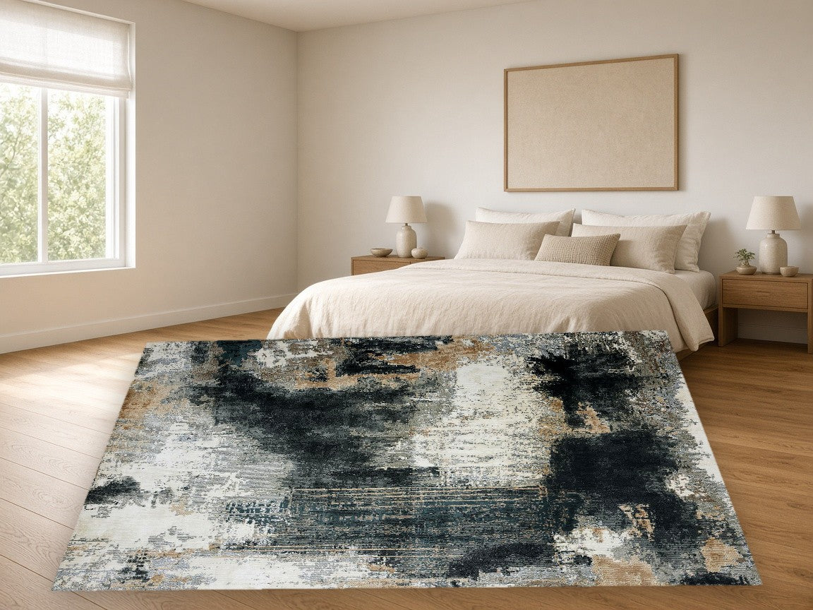 Park Abstract Multi New York Area Rug in a bedroom