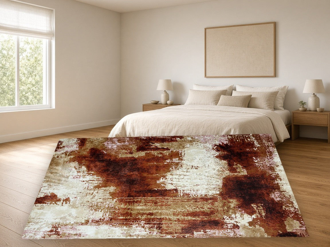 Pier Abstract Multi New York Area Rug in a bedroom