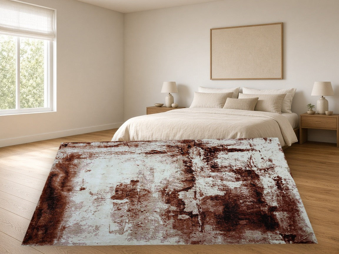 Queens Abstract Multi New York Area Rug in a bedroom