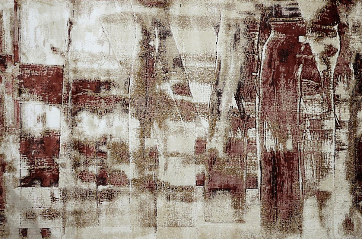 Rust Grid Abstract New York Area Rug, flat view