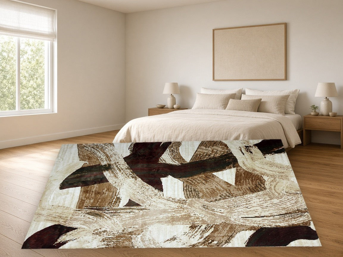 Skyline Abstract Multi New York Area Rug in a bedroom