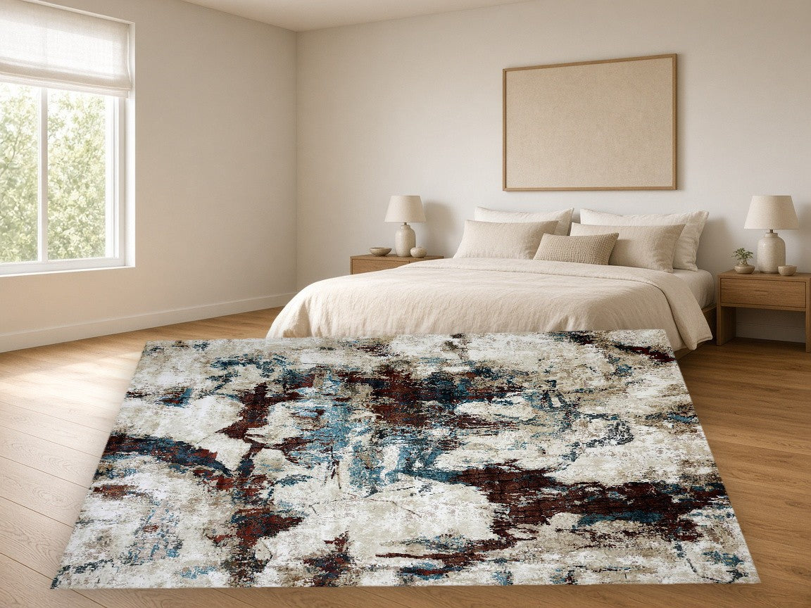 Slate Splash New York Area Rug in a bedroom
