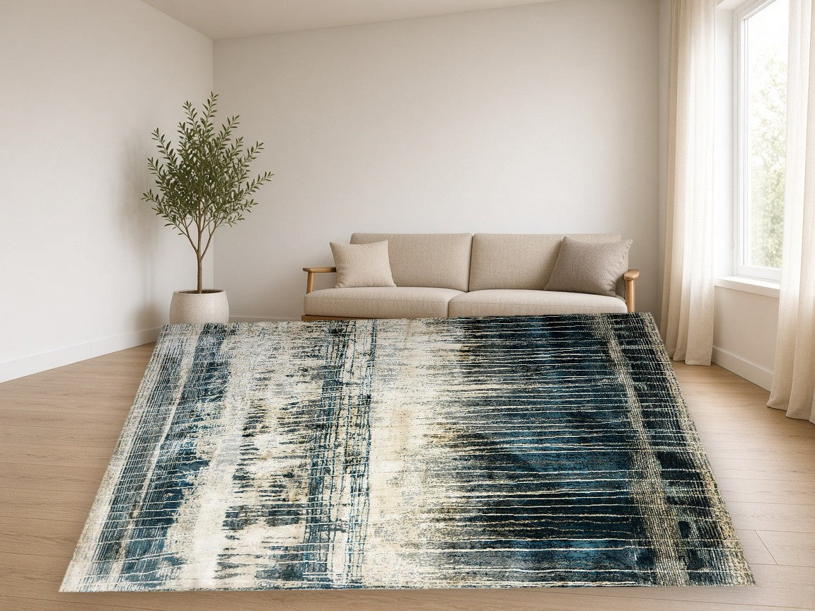 Smoke Abstract Multi New York Area Rug in a living room