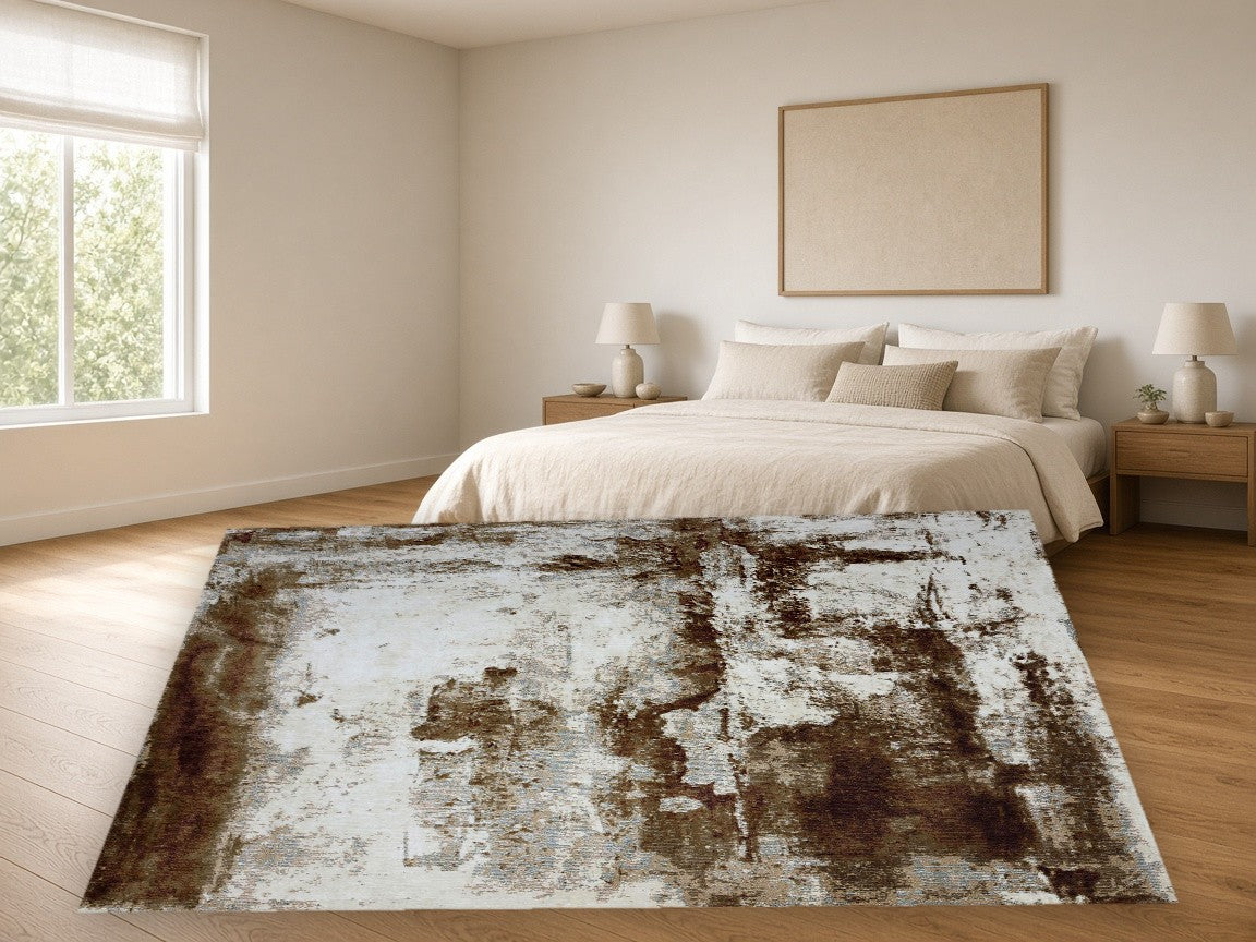 Soho Abstract Multi New York Area Rug in a bedroom