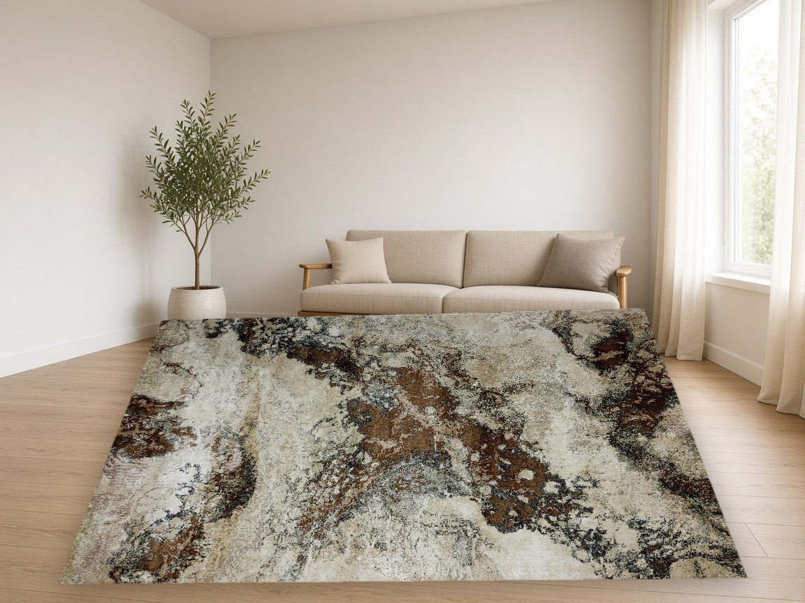 Stone Patch Abstract New York Area Rug in a living room