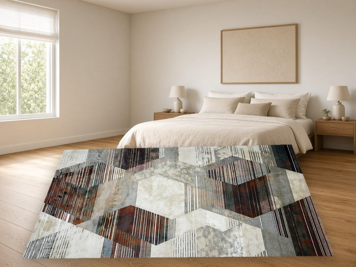 Studio Abstract Multi New York Area Rug in a bedroom